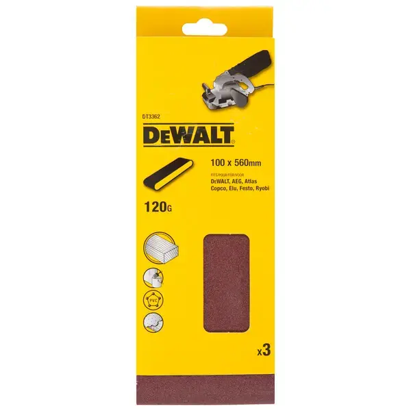 DeWALT – Bande abrasive 100×560 mm, grain 120, 3 pièces DT3362