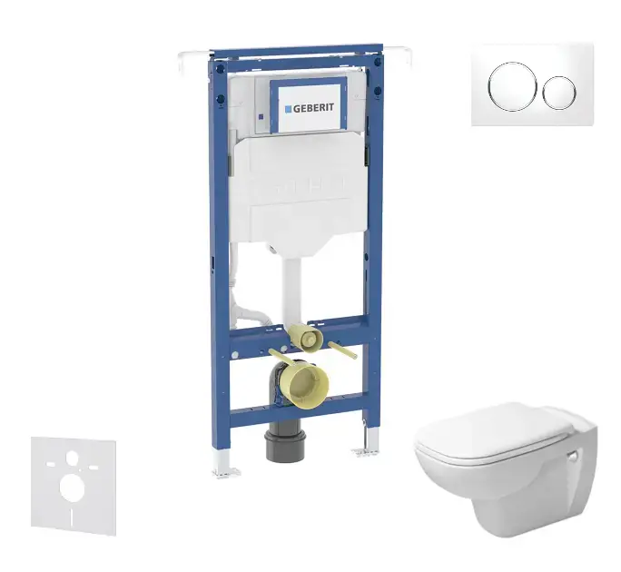 Geberit Duofix – Set bâti-support, cuvette et abattant Duravit D-Code, plaque de déclenchement Sigma20, Rimless, SoftClose, blanc/chrome brillant SANI11CP3102
