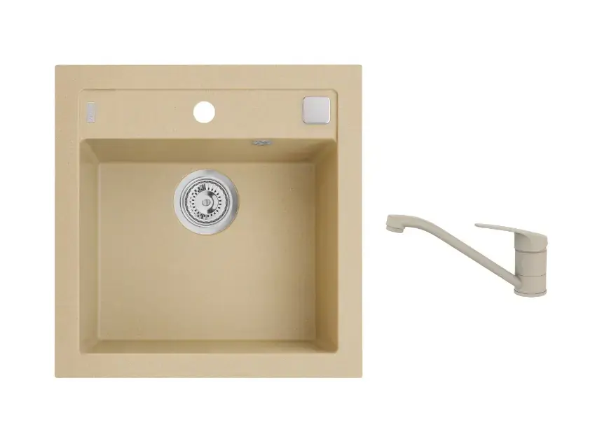 Alveus – Ensemble d&rsquo;évier Formic 20 et mélangeur Clara avec commande de vidange, beige SETA25892