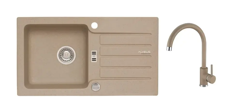 Alveus – Ensemble évier Niagara 30 et mélangeur Kati, avec vidange, beige SETA25917