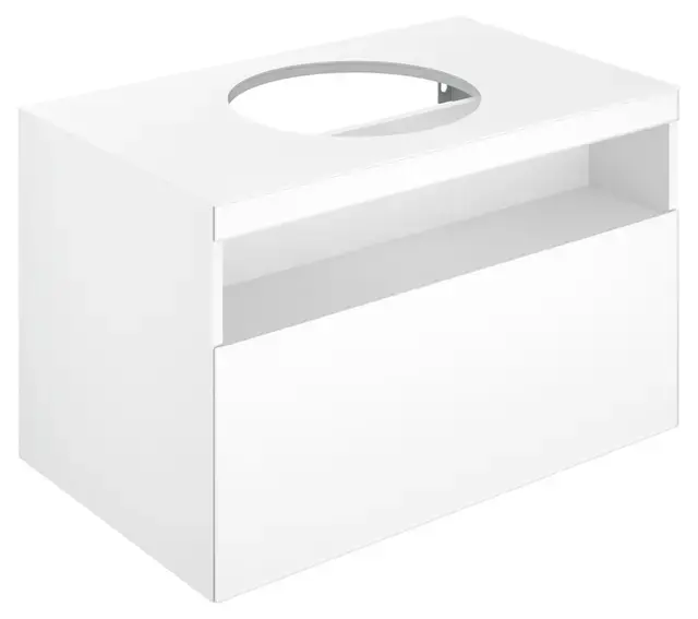 Keuco Stageline – Meuble sous lavabo, 80x55x49 cm, avec découpe pour lavabo, avec éclairage et USB, blanc 32863300100