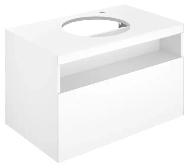 Keuco Stageline – Meuble sous lavabo, 80x55x49 cm, avec découpe pour lavabo et robinetterie à droite, blanc 32865300000