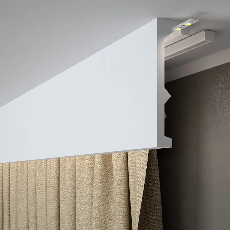 PROVISTON | Cache rideaux « RM056T » | 55 x 180 x 2000 mm | Blanc | Moulure Cache Rideaux lumineuse | Moderne
