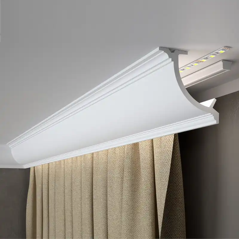PROVISTON | Cache rideaux « RM027 » | 110 x 110 x 2000 mm | Blanc | Moulure Cache rideaux lumineuse LED