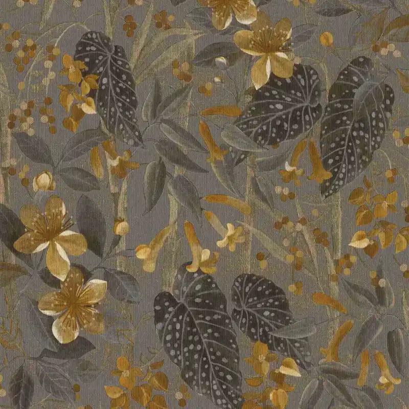 Papier Peint Intissé 538229 gris marron écru botanique jungle Curiosity Rasch
