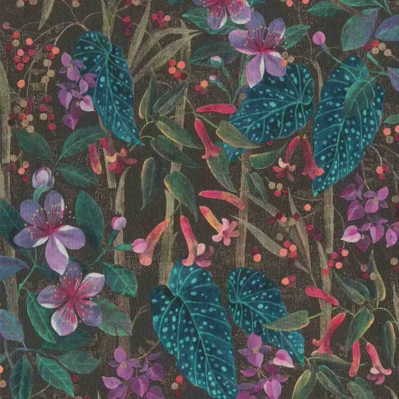 Papier Peint Intissé 538236 noir vert violet botanique jungle Curiosity Rasch